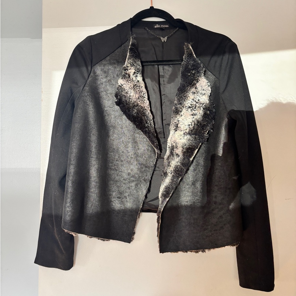 Ella Moss Black and Gray Faux Fur Jacket, Size M